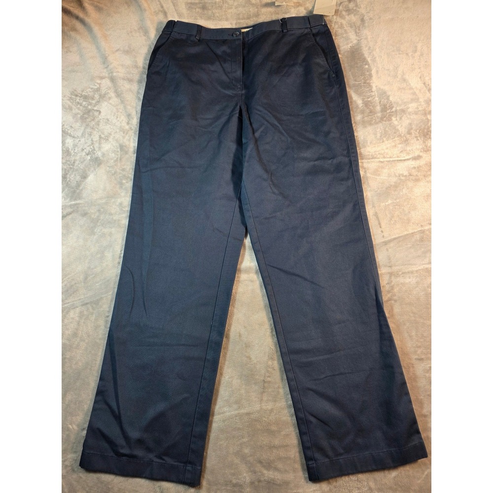 L.L. Bean Trousers Women 16 M/T 36x32 Blue Wrinkle Free Cotton Classic Fit NWT